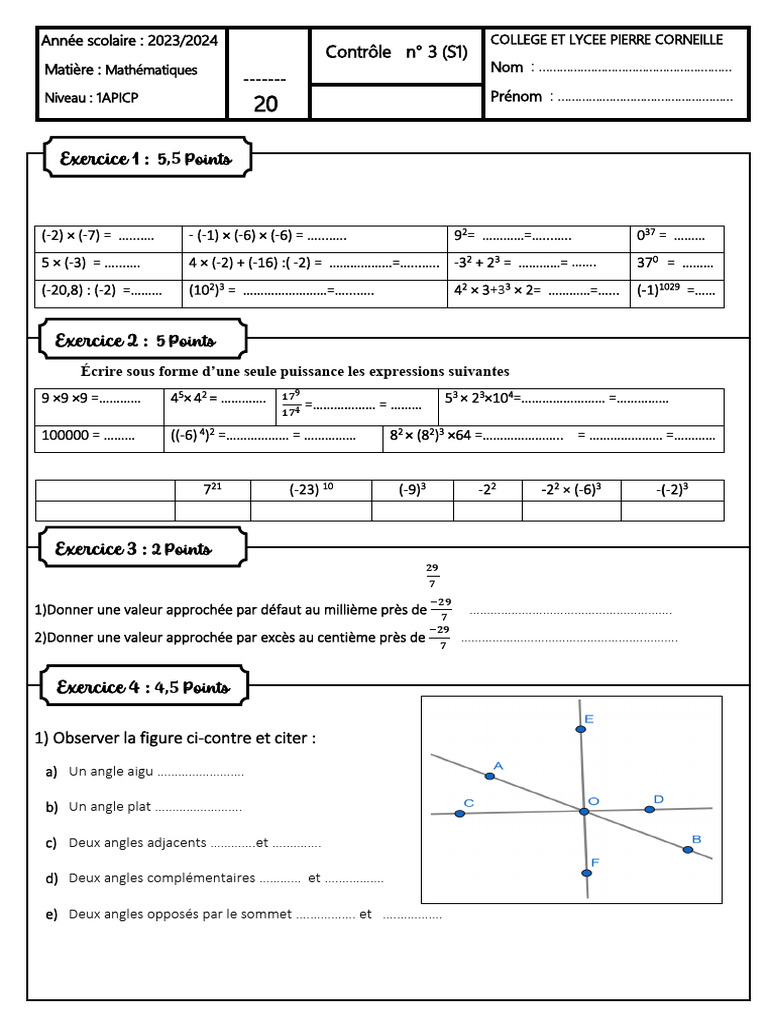 Controle 3 s1 Ahram 23 24 | PDF