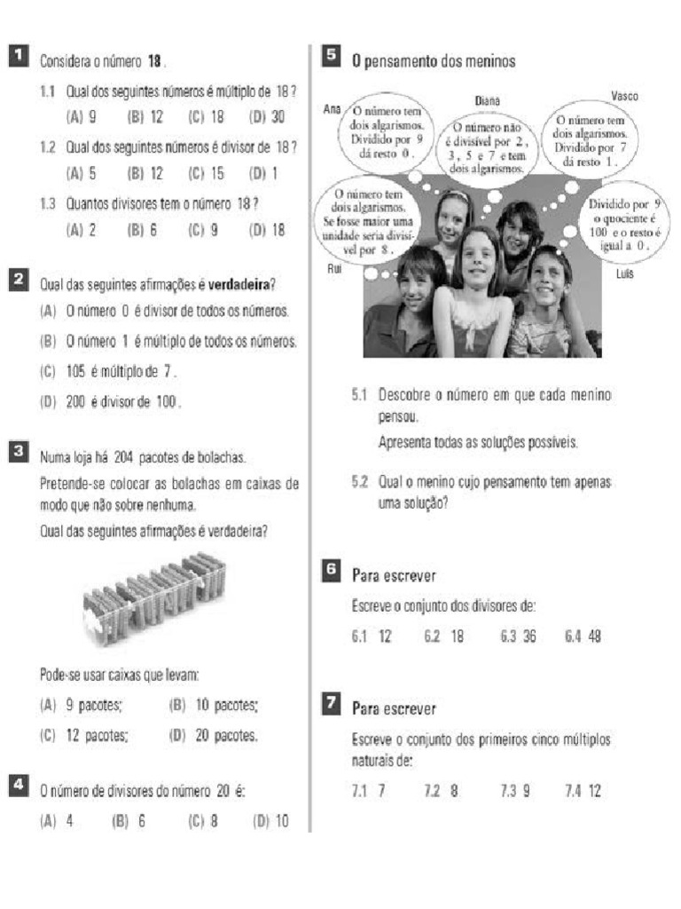 Exercicios de Matematica 7 Ano Multiplos e Divisores | PDF