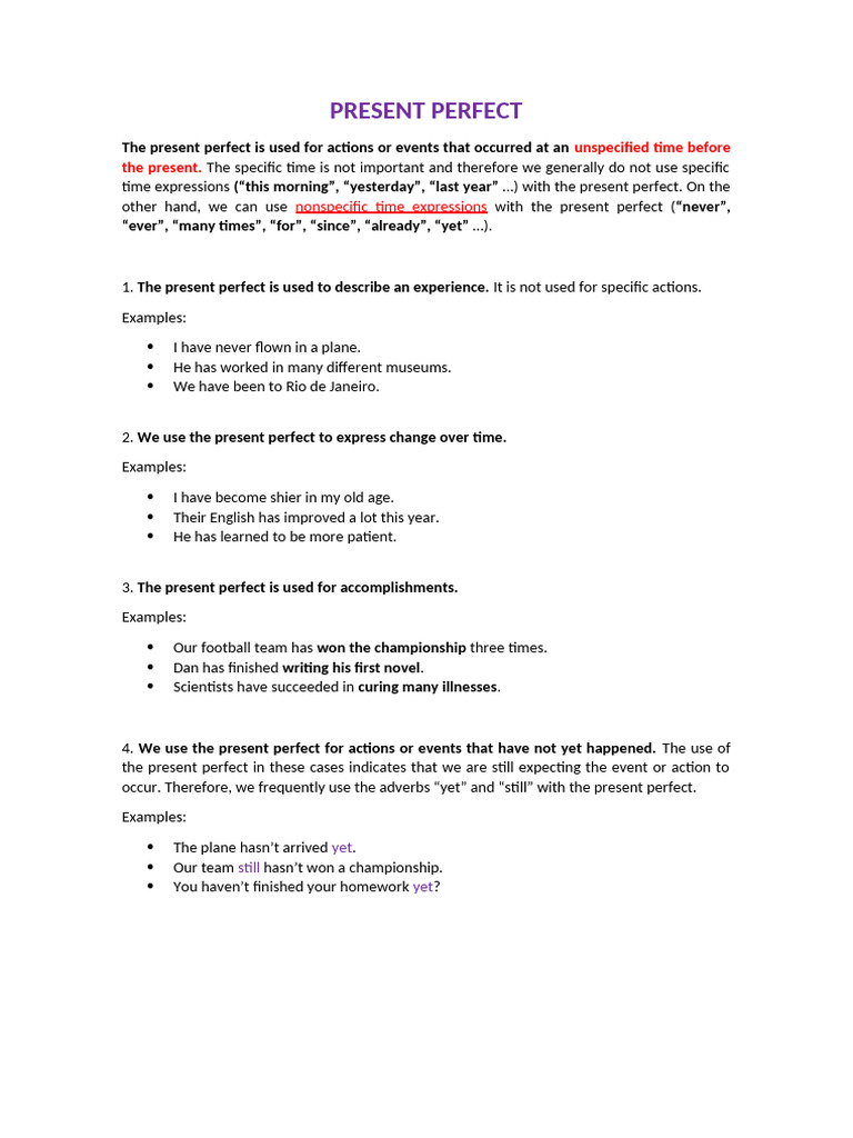 Present Perfect - Class | PDF | Languages | Foreign Language Studies