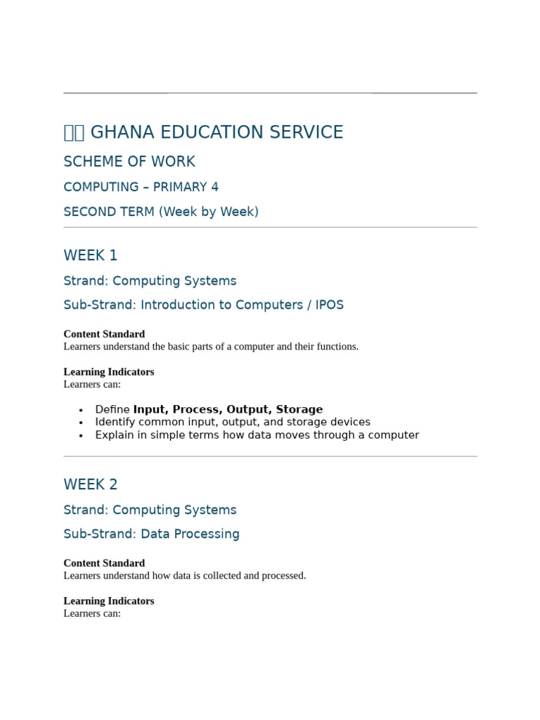 Ghana Primary 4 Computing Curriculum | PDF | Learning | Computer ...