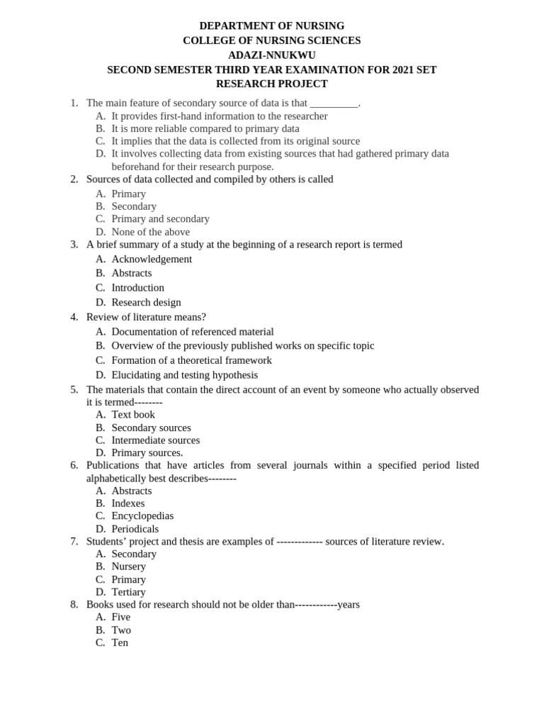 Nursing Research Project Exam Questions | PDF | Sampling (Statistics ...