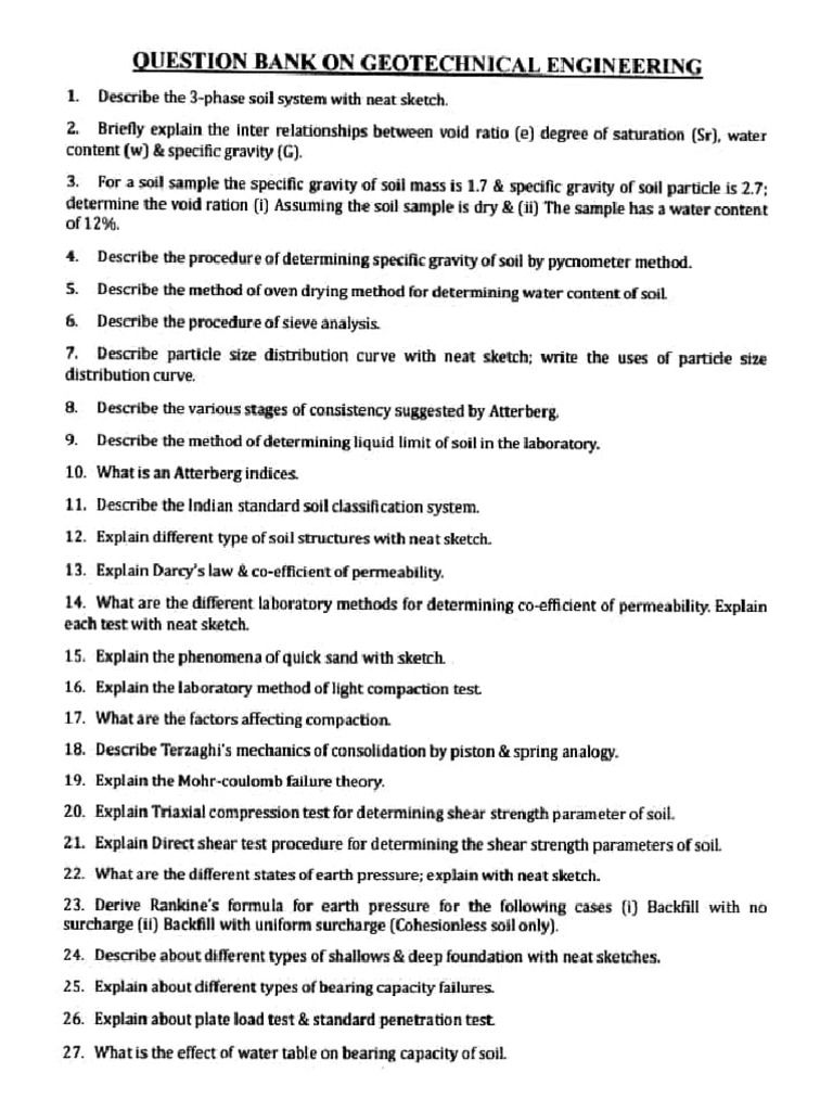 Geotechnical Engineering Question Bank | PDF