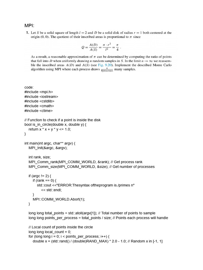 MPI Circle Area Approximation Code | PDF