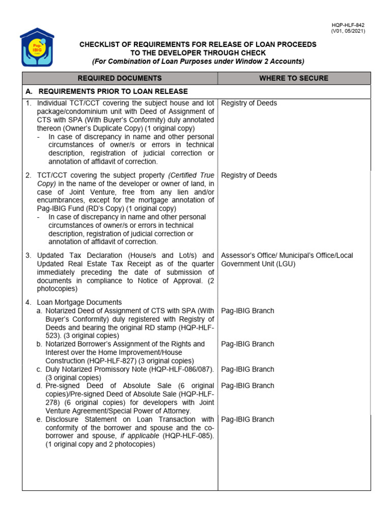 Loan Proceeds Release Checklist | PDF | Identity Document