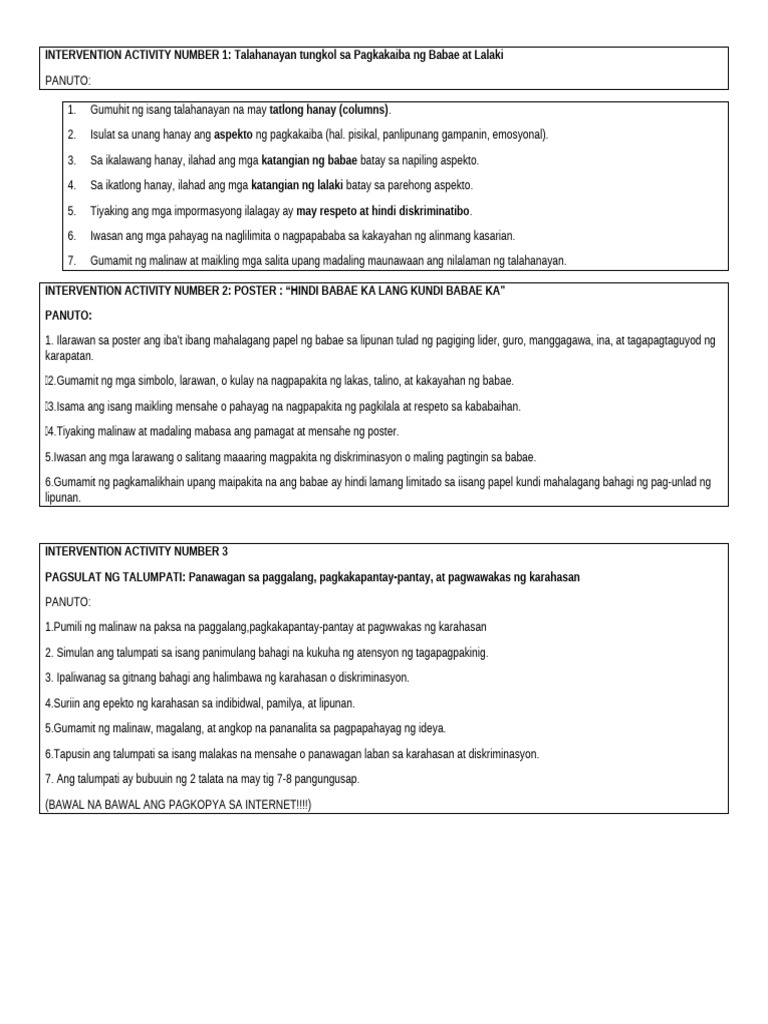 3rd Quarter Intervention Performance Task | PDF
