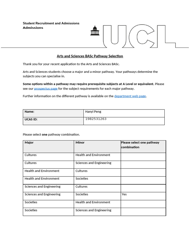 Arts and Sciences BASc Pathway Guide | PDF