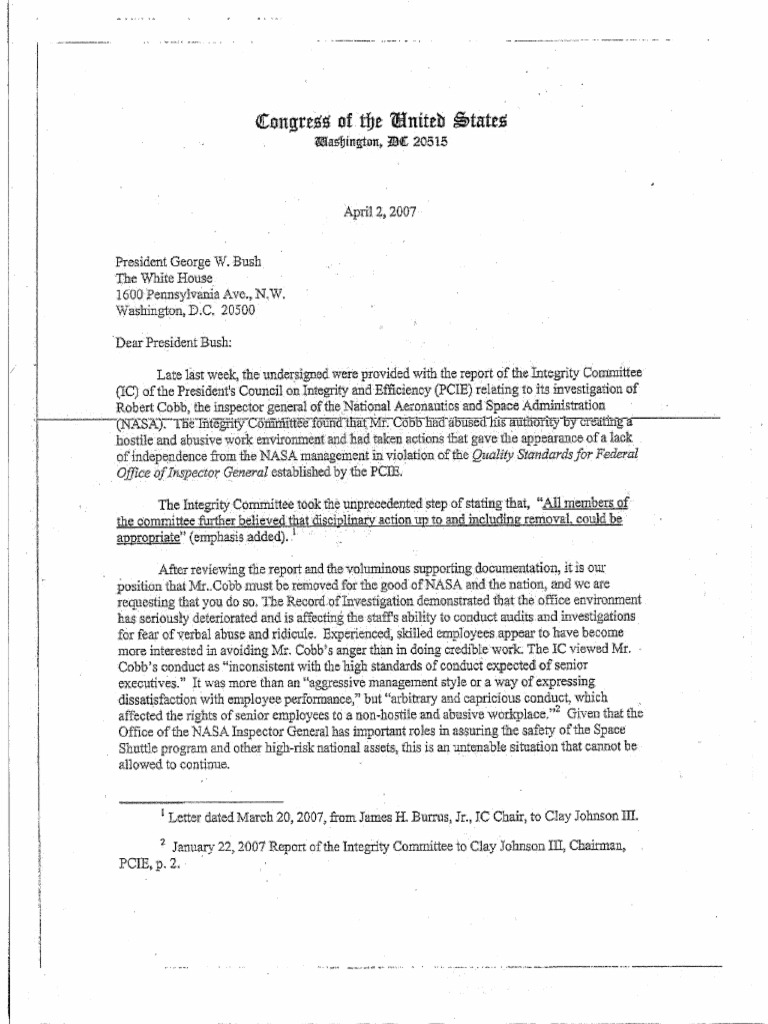 NASA OIG Inquiry-Congressional Letter | PDF