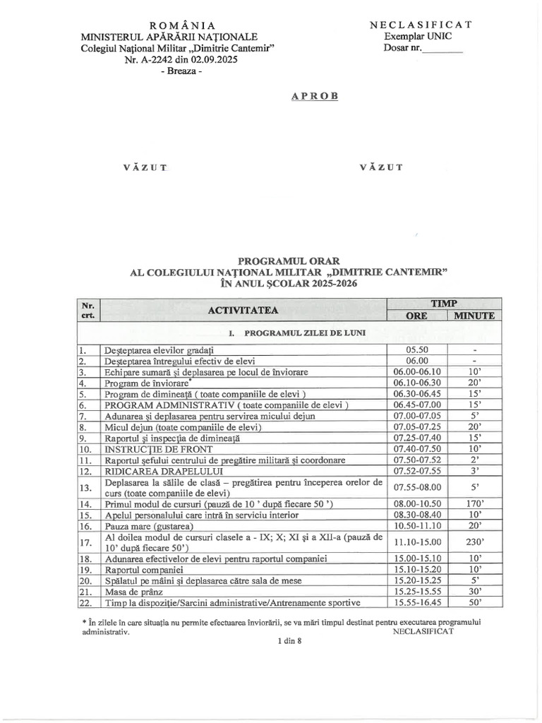 Program Orar 1 | PDF