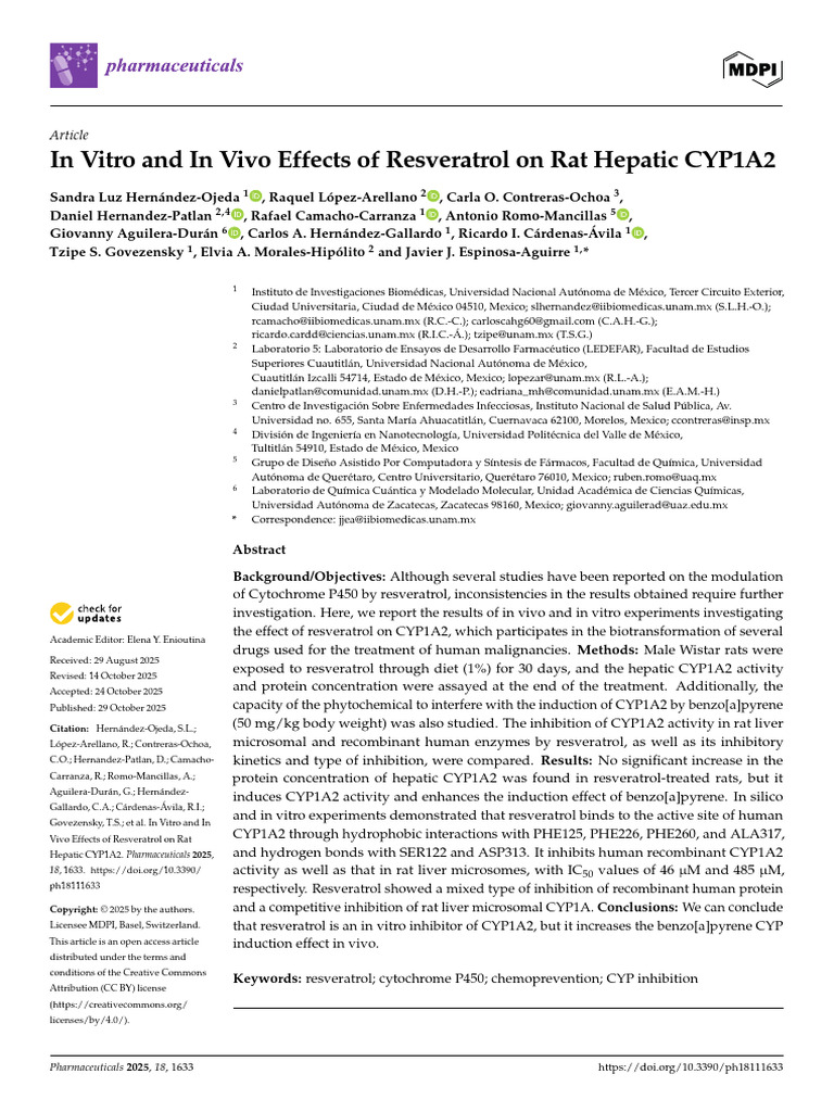 In Vitro and In Vivo Effects of Resveratrol on Rat Hepatic CYP1A2 | PDF ...