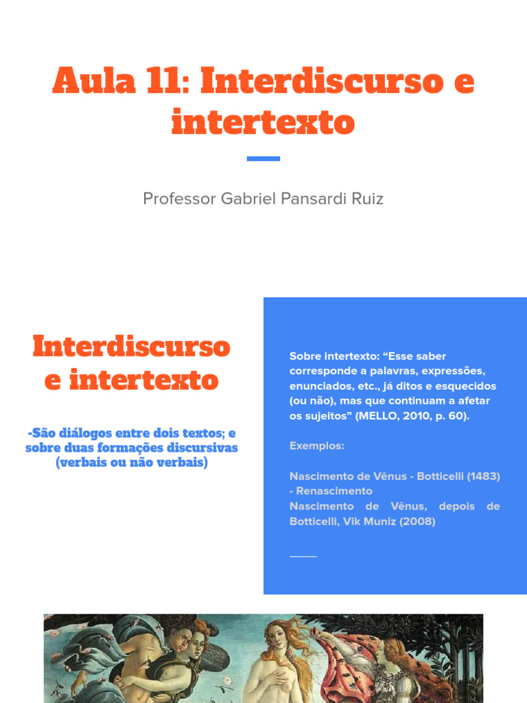 Aula 11 - Interdiscurso, Intertexto e Intradiscurso - 2025.1 | PDF ...