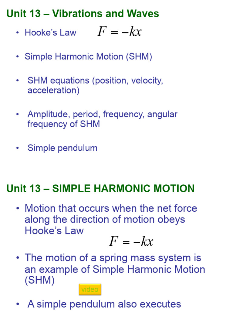 Unit 13-Simple Harmonic Motion | PDF | Periodic Phenomena | Physical ...