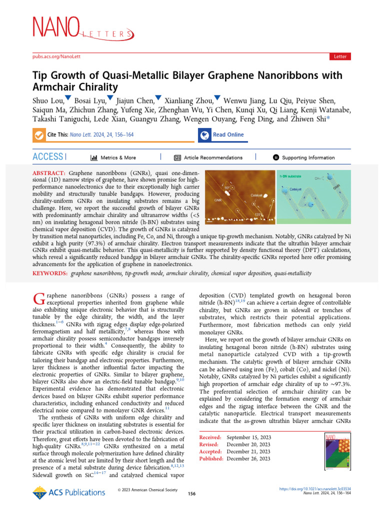 Lou Et Al 2023 Tip Growth of Quasi Metallic Bilayer Graphene ...