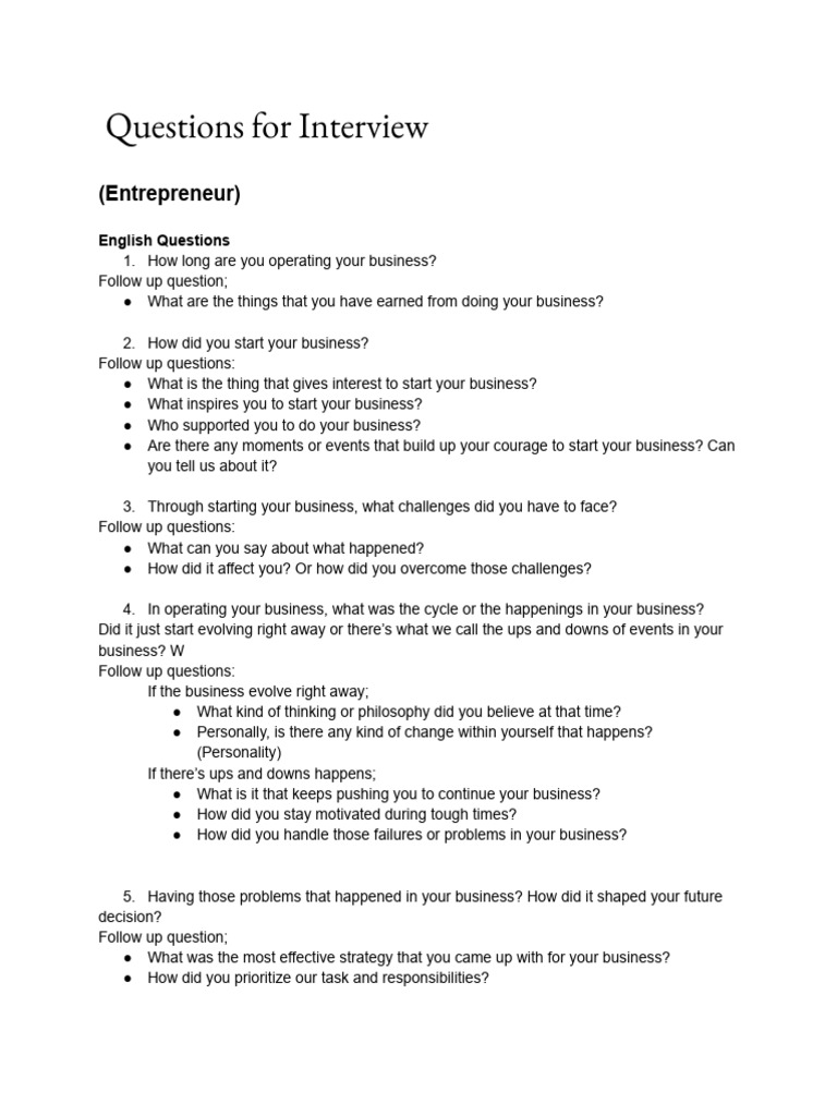 Question For Interview (Entrep.) | PDF