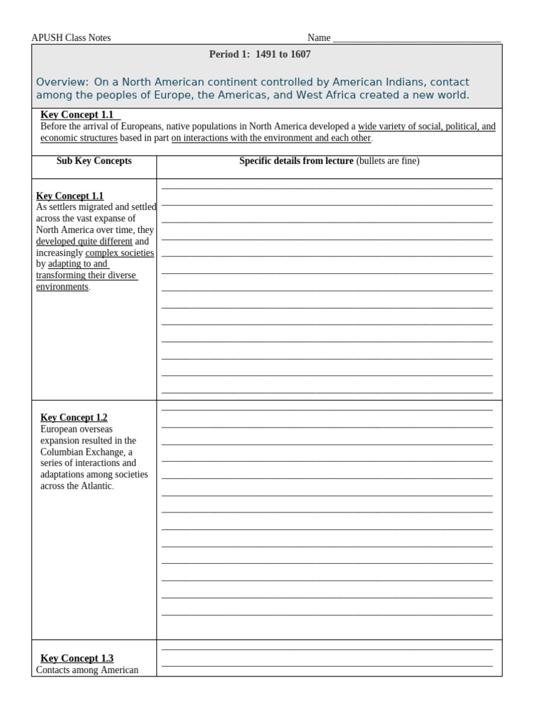 Apush Chp. 1 student lecture notes | PDF | North America | Ethnicity