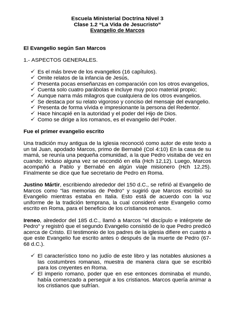 Clase 1.2 Evangelio Marcos | PDF | Jesús | Evangelio de Marcos