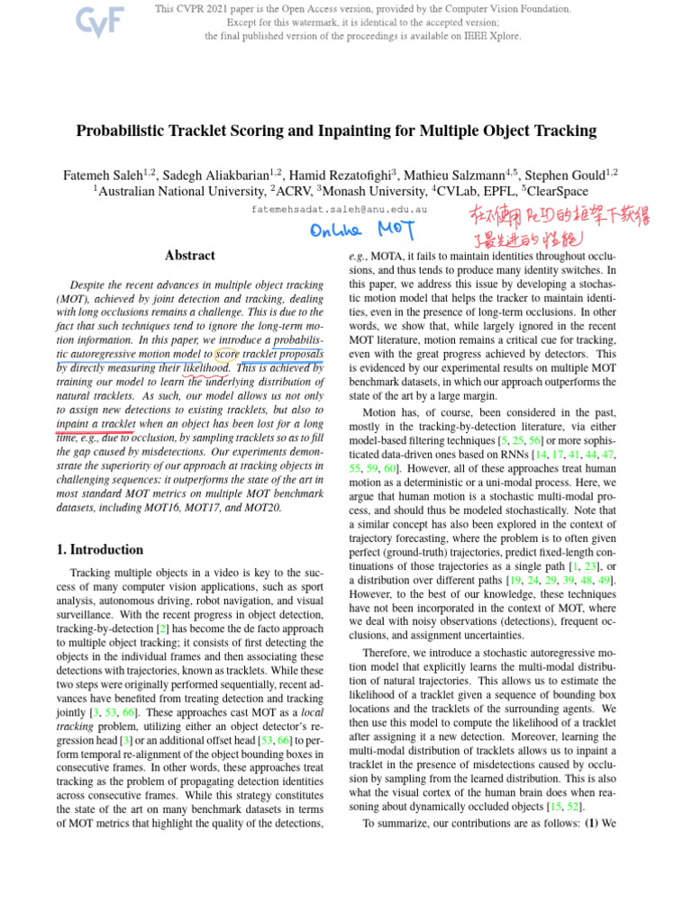 Saleh Probabilistic Tracklet Scoring and Inpainting for Multiple Object ...