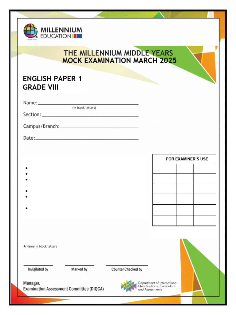 Grade 8 English Mock Paper 1 2025 | PDF