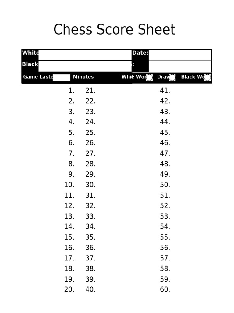 Chess Score Sheet | PDF