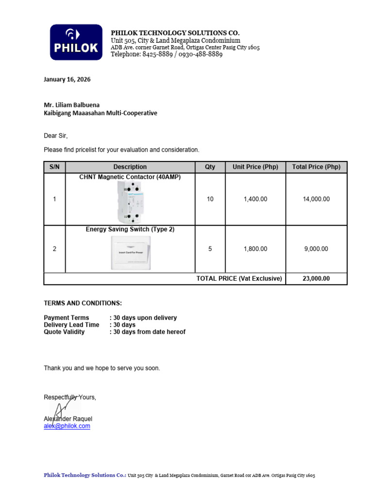 Quotation Switch & Contactor 1-16-2026 | PDF