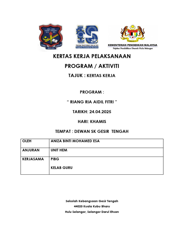 Kertas Kerja Program Hari Raya 2025.terkini | PDF