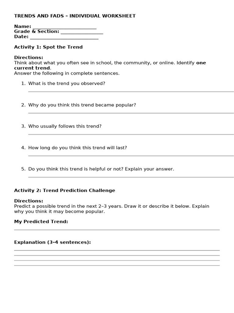 Trends and Fads Activities | PDF
