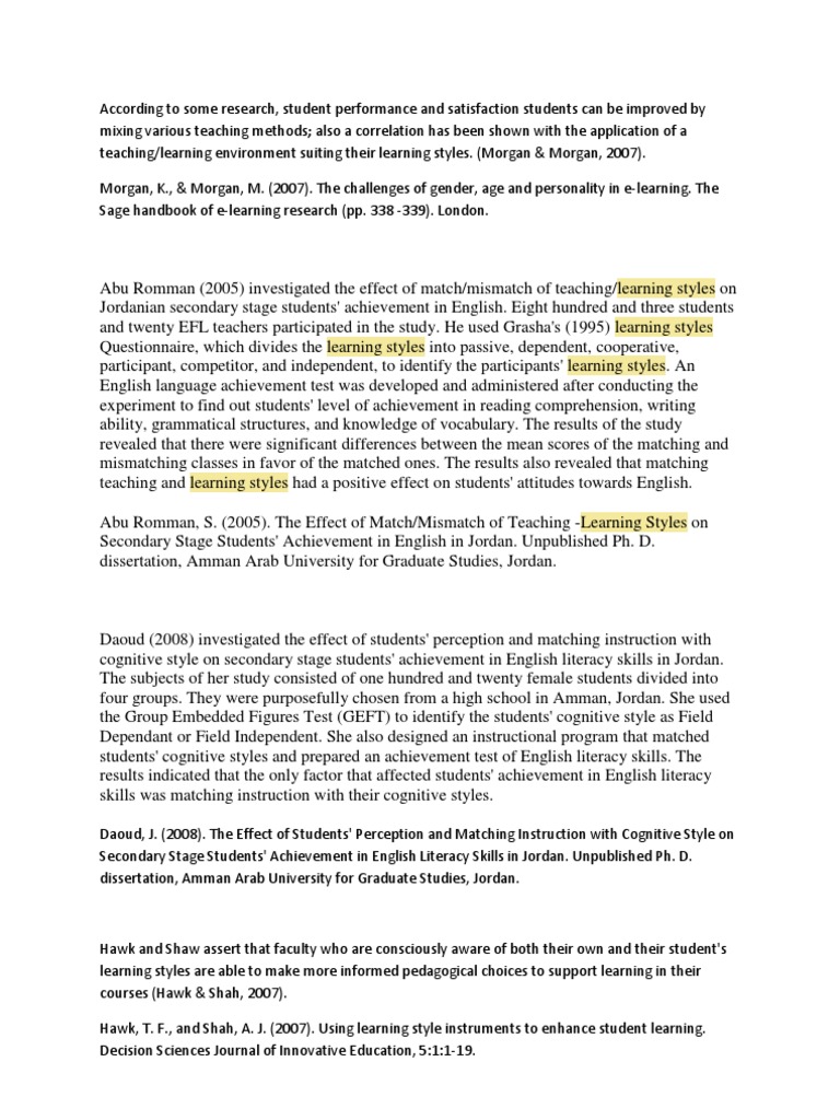 Updated Research On Learning Styles Pdf Learning Styles