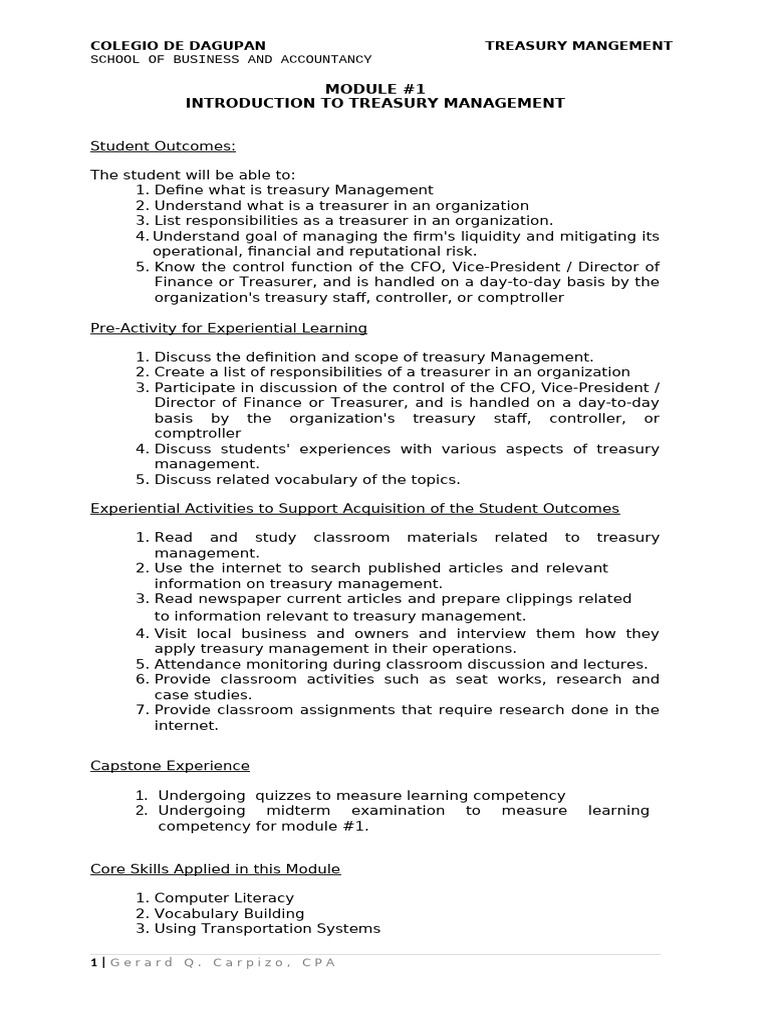 Treasury Management Module | PDF | Risk | Financial Risk