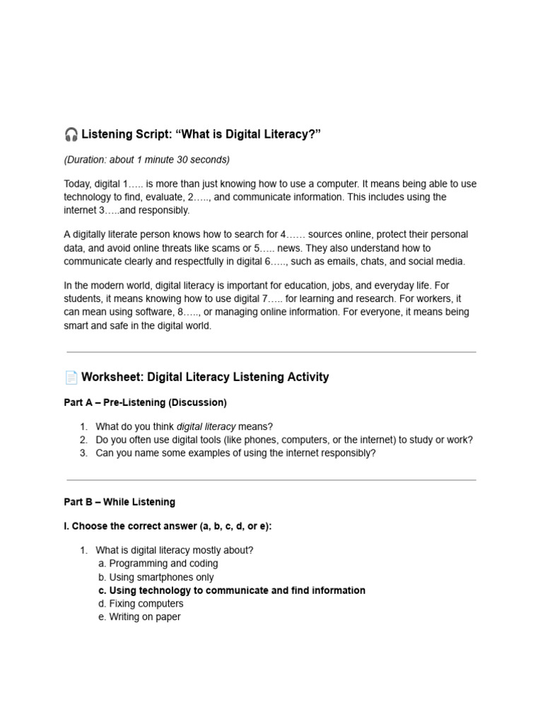 ? Listening Script - "What Is Digital Literacy | PDF | Internet ...