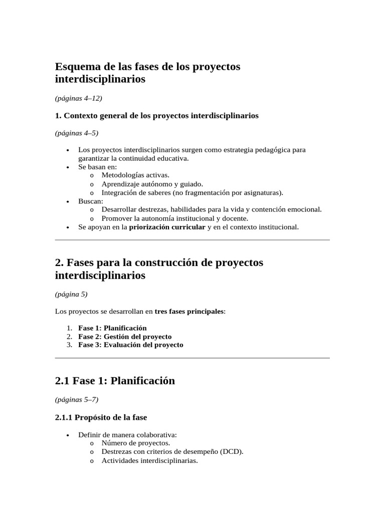 Esquema de Las Fases de Los Proyectos Interdisciplinarios | PDF | Plan ...