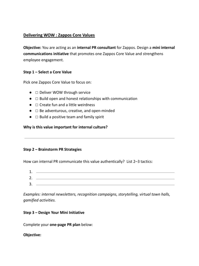 Zappos Delivering WOW - Zappos Core Values | PDF