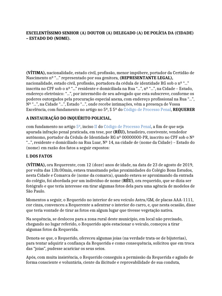 Modelo de Requerimento para Instauracao de Inquerito Policial | PDF ...
