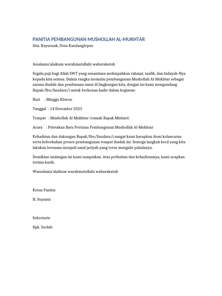 Undangan Pembangunan Mushollah | PDF