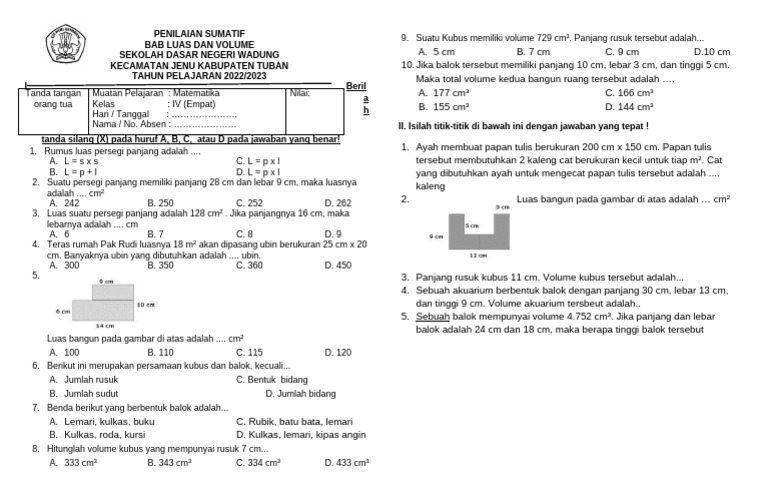 Penilaian Sumatif Mat | PDF
