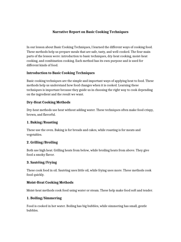 Narrative Report Basic Cooking Techniques | PDF