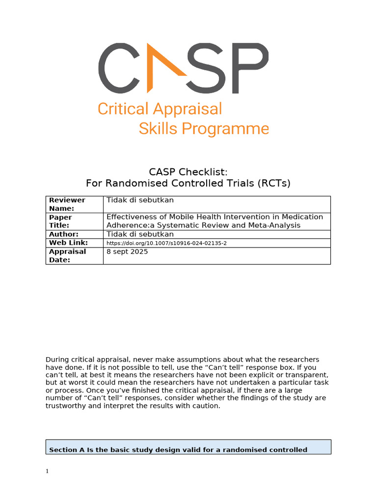 CASP Checklist Randomised Controlled Trials RCT 2024 | PDF | Randomized ...