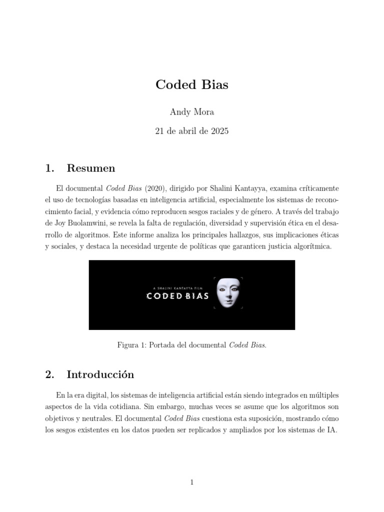 Code Bias Deber 1 | PDF | Inteligencia artificial | Inteligencia (IA) y ...