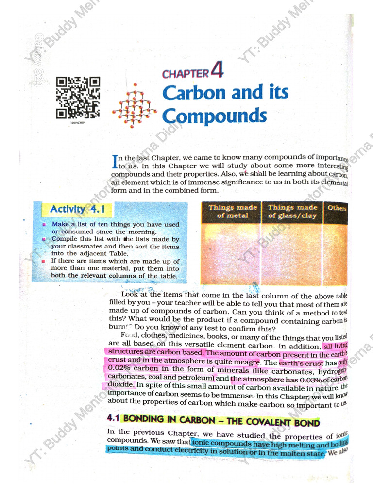 Ch-4, Carbon and Its Compounds Ncert Highlights | PDF