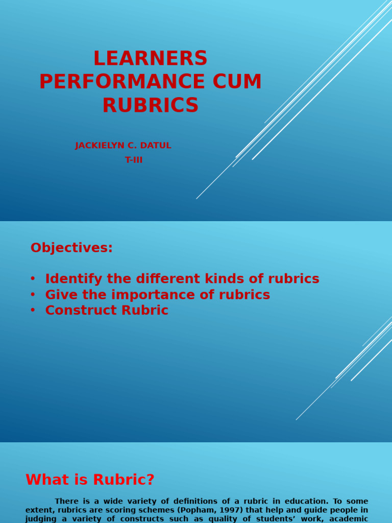 Learners Performance Cum Rubrics Powerpoint | PDF | Rubric (Academic ...