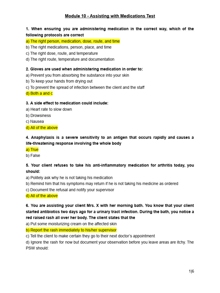 Module 10 - Assisting With Medications Test | PDF | Tablet (Pharmacy ...