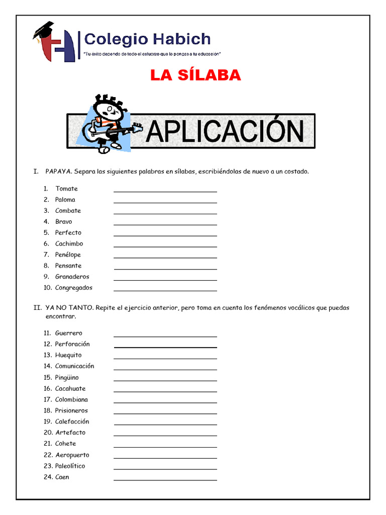 Ejercicios de La Sílaba para Basico | PDF | Voz humana | Fonética