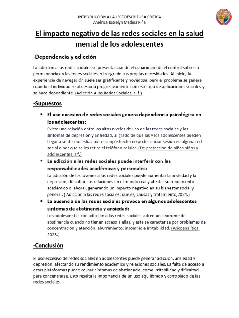 El Impacto Negativo de Las Redes Sociales en La Salud Mental de Los ...