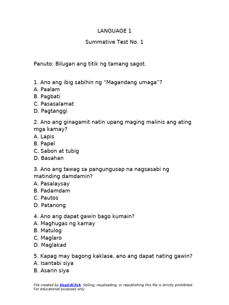 Language 1 Summative Test q2 w1-w2 | PDF
