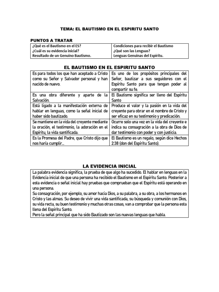 TEMA El Bautizmo en El Espiritu Santo | PDF | Bautismo | Cristo (título)