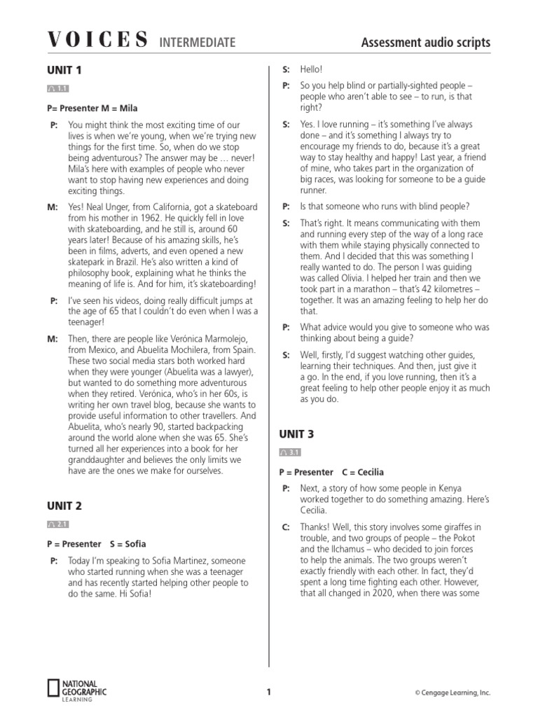 Voices Intermediate Assessment Audio Scripts | PDF