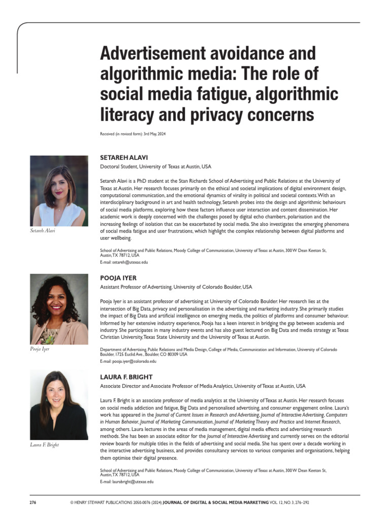 Advertisement Avoidance and Algorithmic Media: The Role of Social Media ...