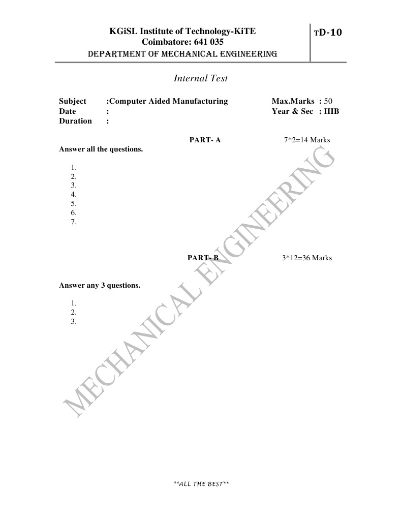 Internal Test: Computer Aided Manufacturing | PDF | Computers ...