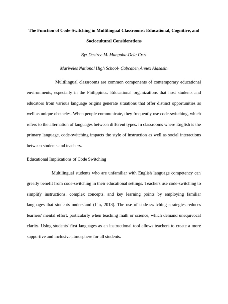 The Function of Code Switching | PDF | Multilingualism | Learning