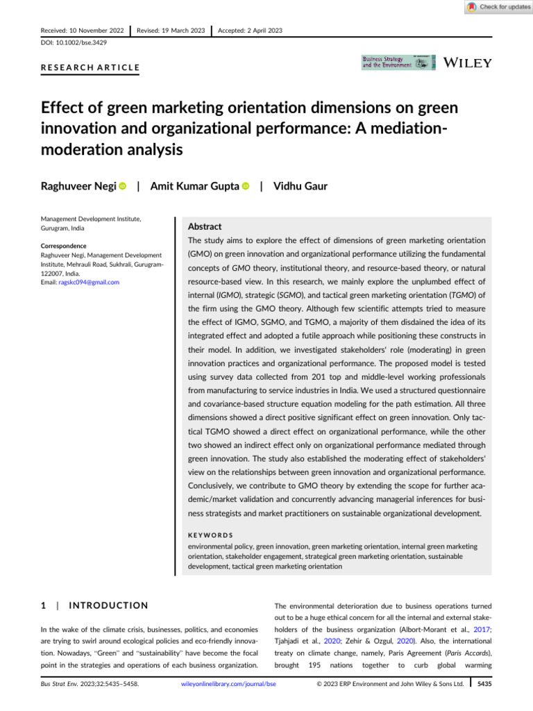 Effect of Green Marketing Orientation Dimensions On Green Innovation ...