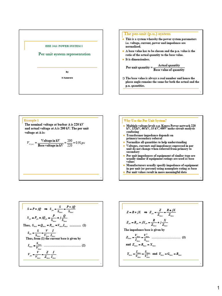 Lecture 3 - Per Unit System Representation | PDF | Transformer ...