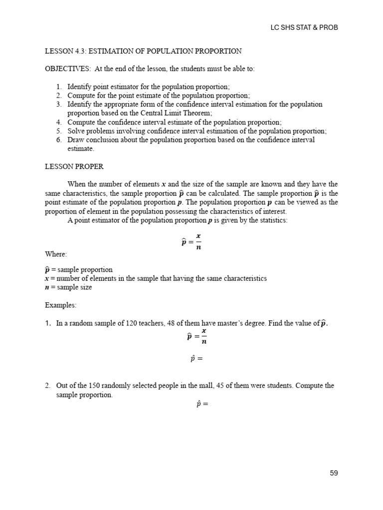 Lesson 4.3 Proportion | PDF | Confidence Interval | Sampling (Statistics)
